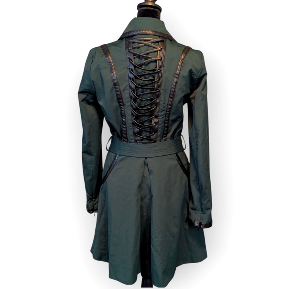 bebe Jackets & Blazers - Bebe Dark Teal Trench Coat Corset Back Unique Goth Edgy Double Breasted